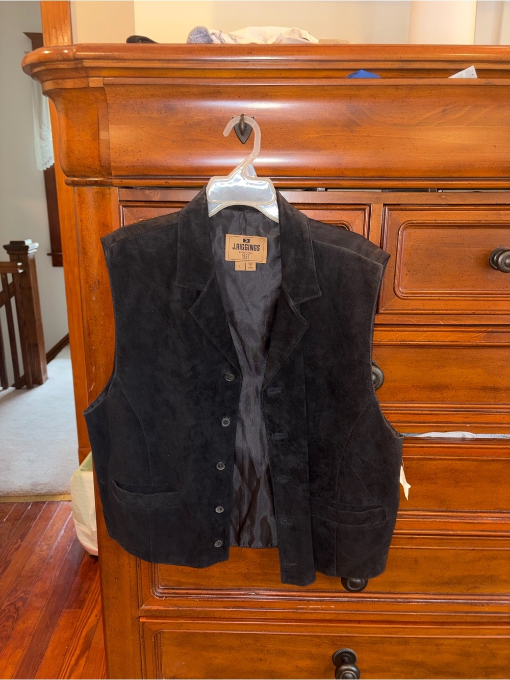 NWT J. Riggings Genuine Leather Suede Vest Black Size Large